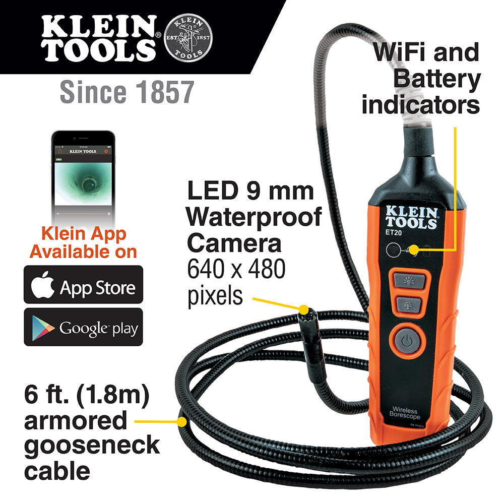 ET20 | Klein Tools WiFi Borescope Smartphone Inspection Camera