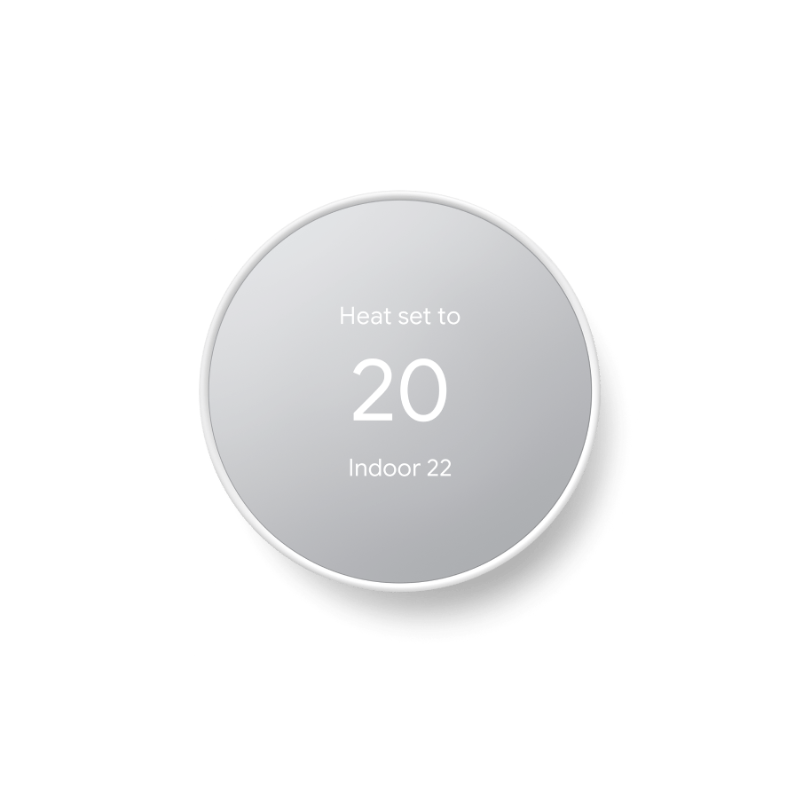Google Nest Thermostat, front view, snow white