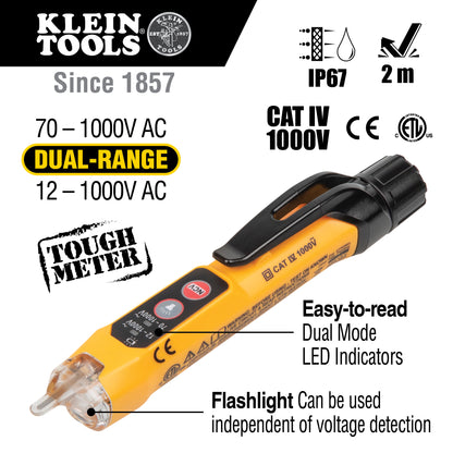 Klein Tools NCVT-3P Dual Range Non-Contact Voltage Tester with Flashlight, 12 - 1000V AC