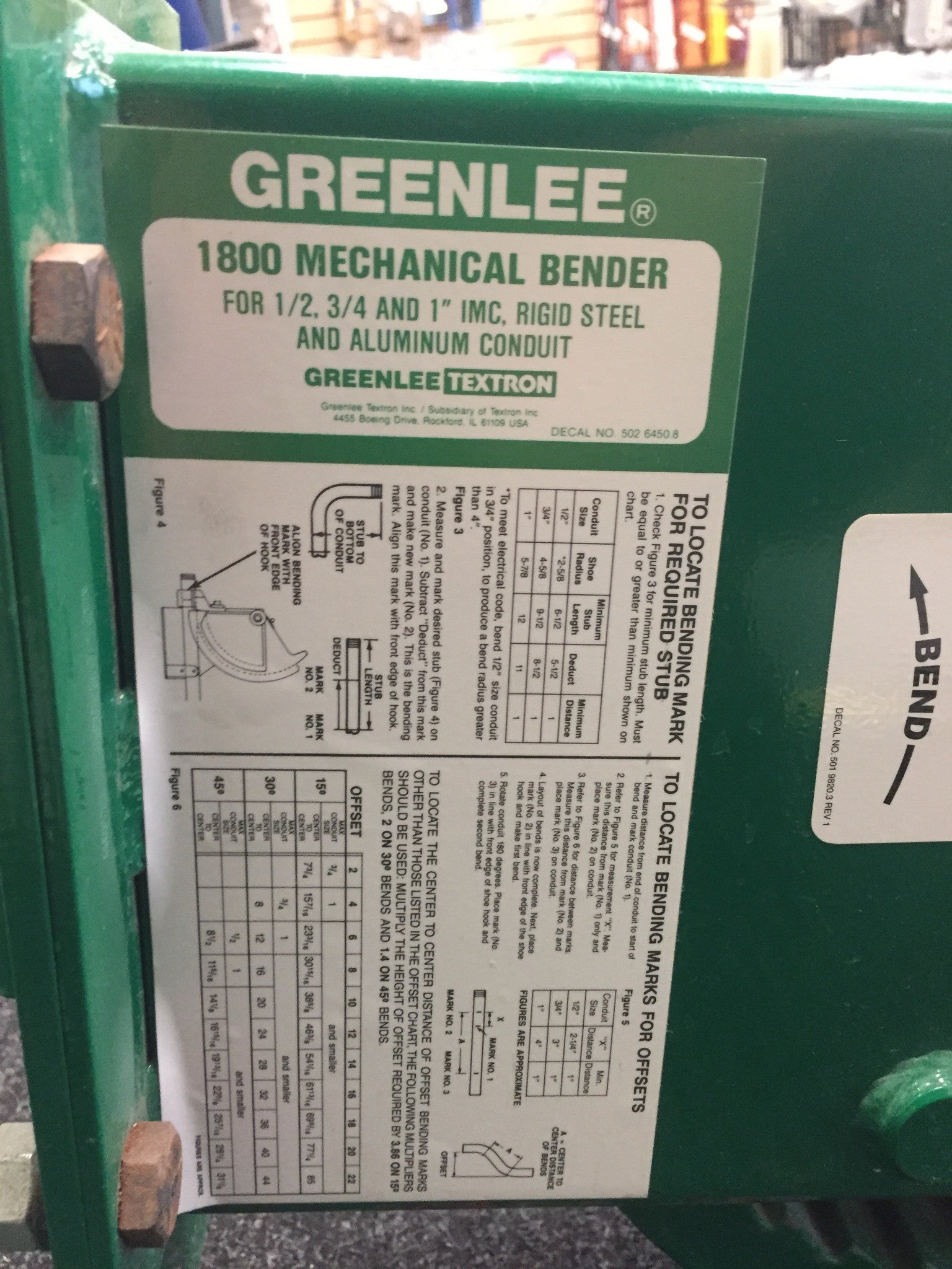 USED GREENLEE 1800 Mechanical Bender Greenbird Electric Solutions Inc.