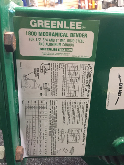 USED GREENLEE 1800 Mechanical Bender